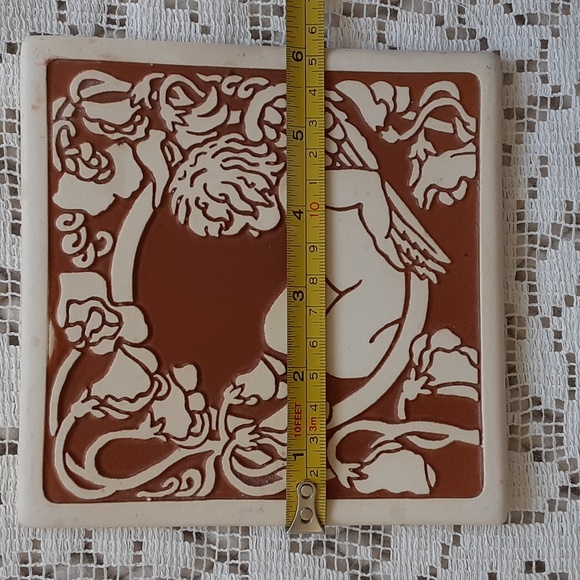 Art Nouveau Cherub Tile Trivet Plaque Vintage 1996 Lyn Ulick Heart Land Studios - Picture 5 of 6